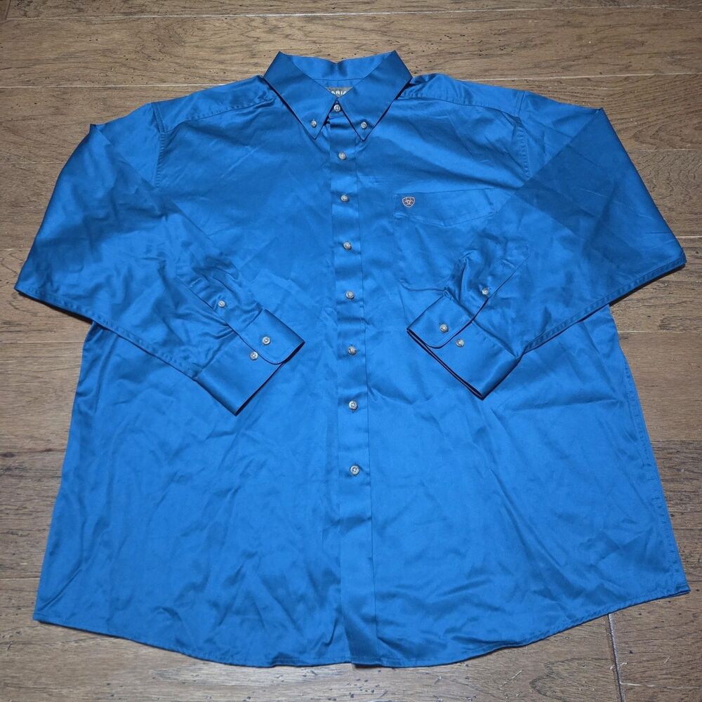 Ariat Men's 3XL Blue Button Down Long Sleeve Western Shirt Rodeo Cowboy
